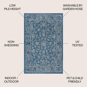 HomeRoots 5' Stylish Navy Blue and Gray Medallion Area Rug - Durable, Versatile for Indoor & Outdoor Spaces! 703806