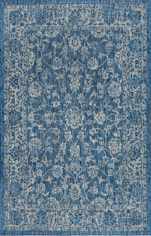 HomeRoots 8' X 10' Navy Blue and Gray Medallion Area Rug - Stylish Indoor/Outdoor Elegance, Easy Care & Durable 703807
