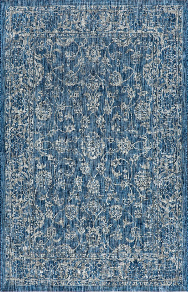 HomeRoots 8' X 10' Navy Blue and Gray Medallion Area Rug - Stylish Indoor/Outdoor Elegance, Easy Care & Durable 703807