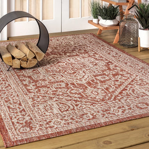 HomeRoots 5' Red and Taupe Medallion Area Rug – Stylish Indoor/Outdoor Decor, Durable, Fade-Resistant, Versatile! 703816