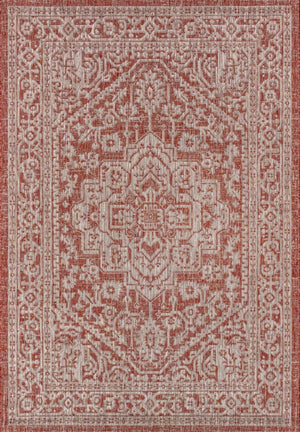 HomeRoots 5' Red and Taupe Medallion Area Rug – Stylish Indoor/Outdoor Decor, Durable, Fade-Resistant, Versatile! 703816
