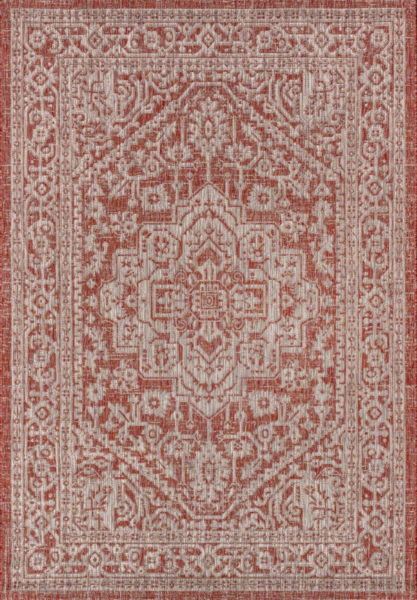 HomeRoots 5' Red and Taupe Medallion Area Rug – Stylish Indoor/Outdoor Decor, Durable, Fade-Resistant, Versatile! 703816