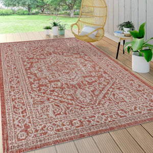 HomeRoots 5' Red and Taupe Medallion Area Rug – Stylish Indoor/Outdoor Decor, Durable, Fade-Resistant, Versatile! 703816