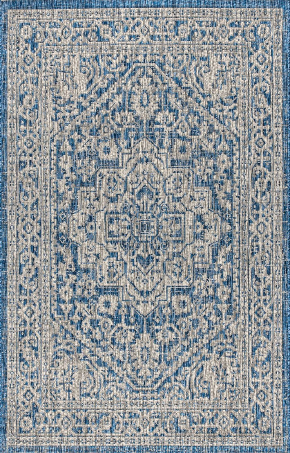 HomeRoots 5' Navy Blue and Gray Medallion Area Rug - Durable Indoor/Outdoor Design for Stylish Spaces 703821
