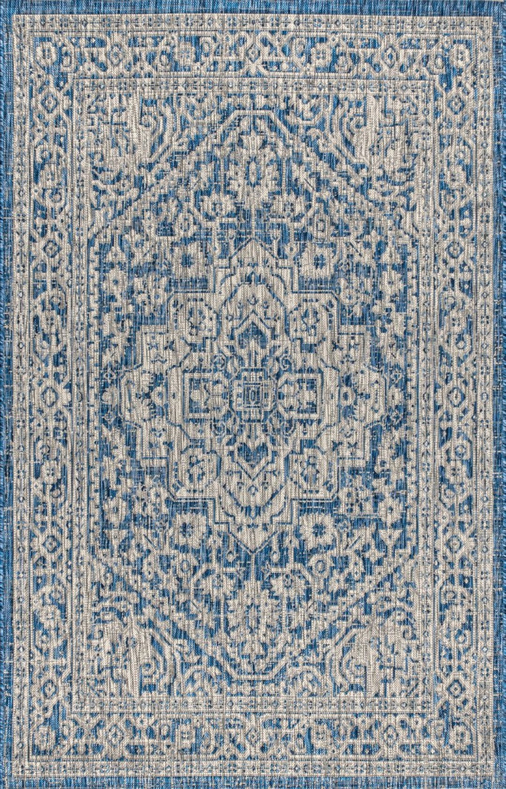 HomeRoots 8' X 10' Navy Blue & Gray Medallion Area Rug - Durable Indoor/Outdoor Design, Easy Care & Stylish Comfort 703822