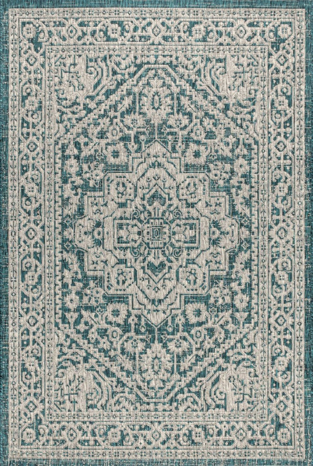 HomeRoots 8' X 10' Teal Blue & Gray Medallion Area Rug – Durable, Stylish, Indoor/Outdoor Comfort for Any Space! 703827