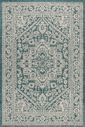 HomeRoots 8' X 10' Teal Blue & Gray Medallion Area Rug – Durable, Stylish, Indoor/Outdoor Comfort for Any Space! 703827
