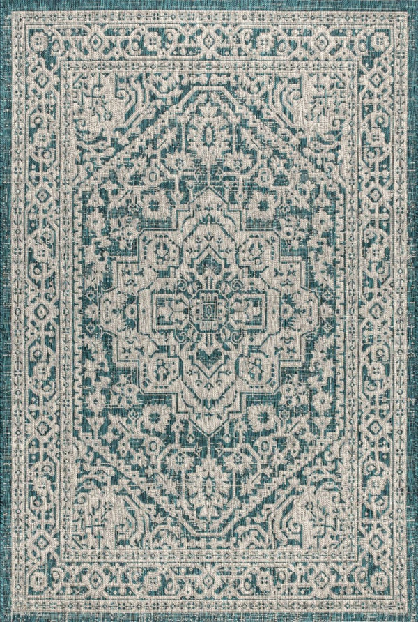 HomeRoots 8' X 10' Teal Blue & Gray Medallion Area Rug – Durable, Stylish, Indoor/Outdoor Comfort for Any Space! 703827