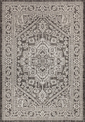 HomeRoots 5' Gray and Black Medallion Indoor-Outdoor Area Rug - Stylish, Durable, Easy to Clean for All Spaces 703831