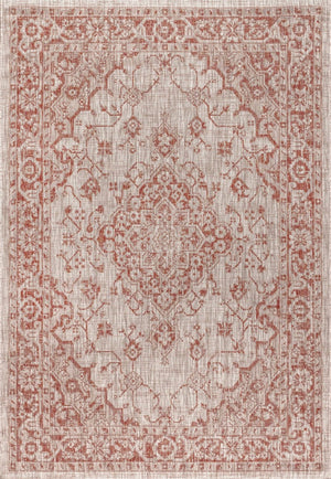 HomeRoots 5' X 8' Medallion Area Rug in Red & Taupe - Durable Indoor/Outdoor Design for Timeless Elegance 703836