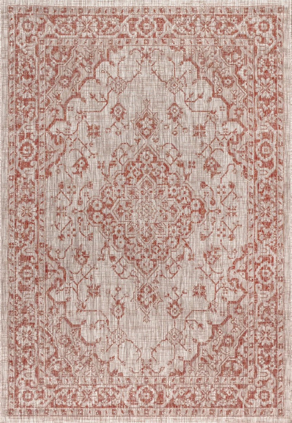 HomeRoots 5' X 8' Medallion Area Rug in Red & Taupe - Durable Indoor/Outdoor Design for Timeless Elegance 703836