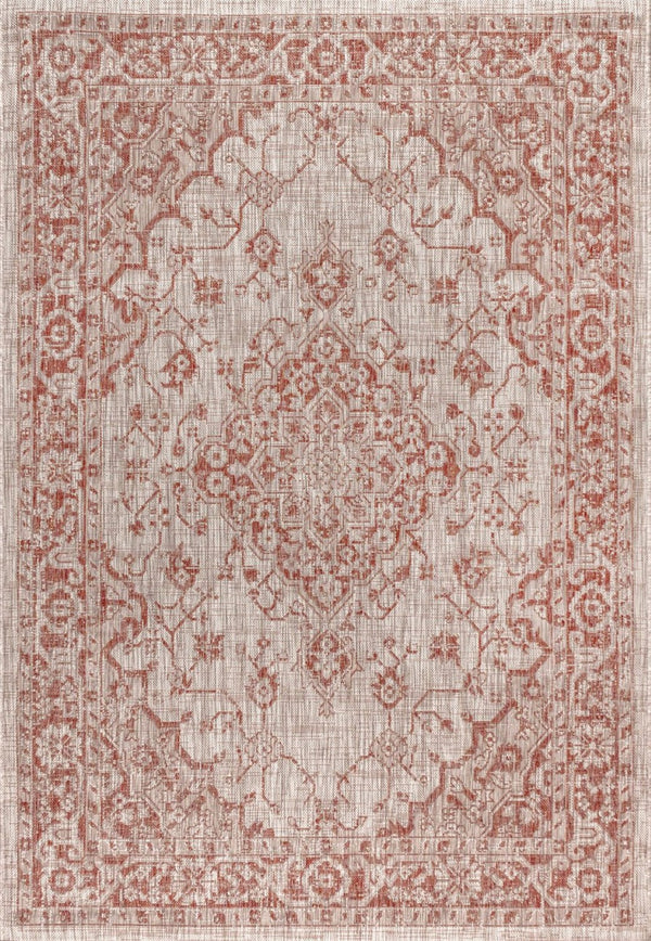 HomeRoots 8' X 10' Red Taupe Medallion Area Rug - Durable Indoor Outdoor Design for Stylish Living Spaces 703837