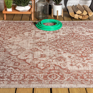 HomeRoots 8' X 10' Red Taupe Medallion Area Rug - Durable Indoor Outdoor Design for Stylish Living Spaces 703837