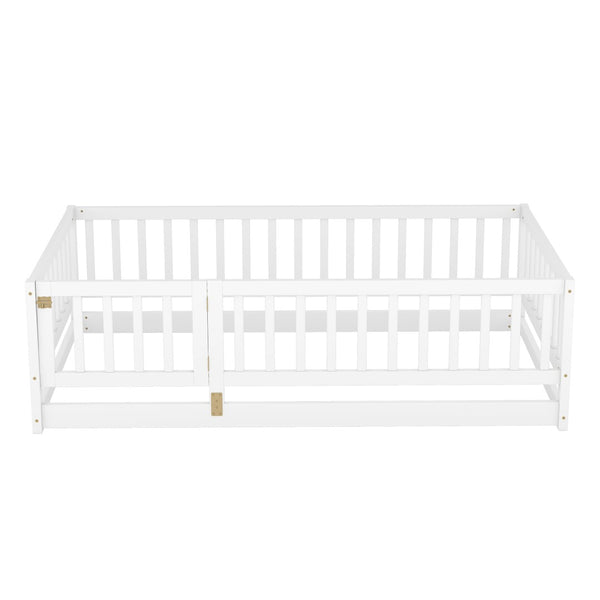 English Elm Twin Montessori Floor Bed With Fence & Door – Safe, Stylish, Easy-Access Sleep Solution For Kids W1820P231585-GIGA