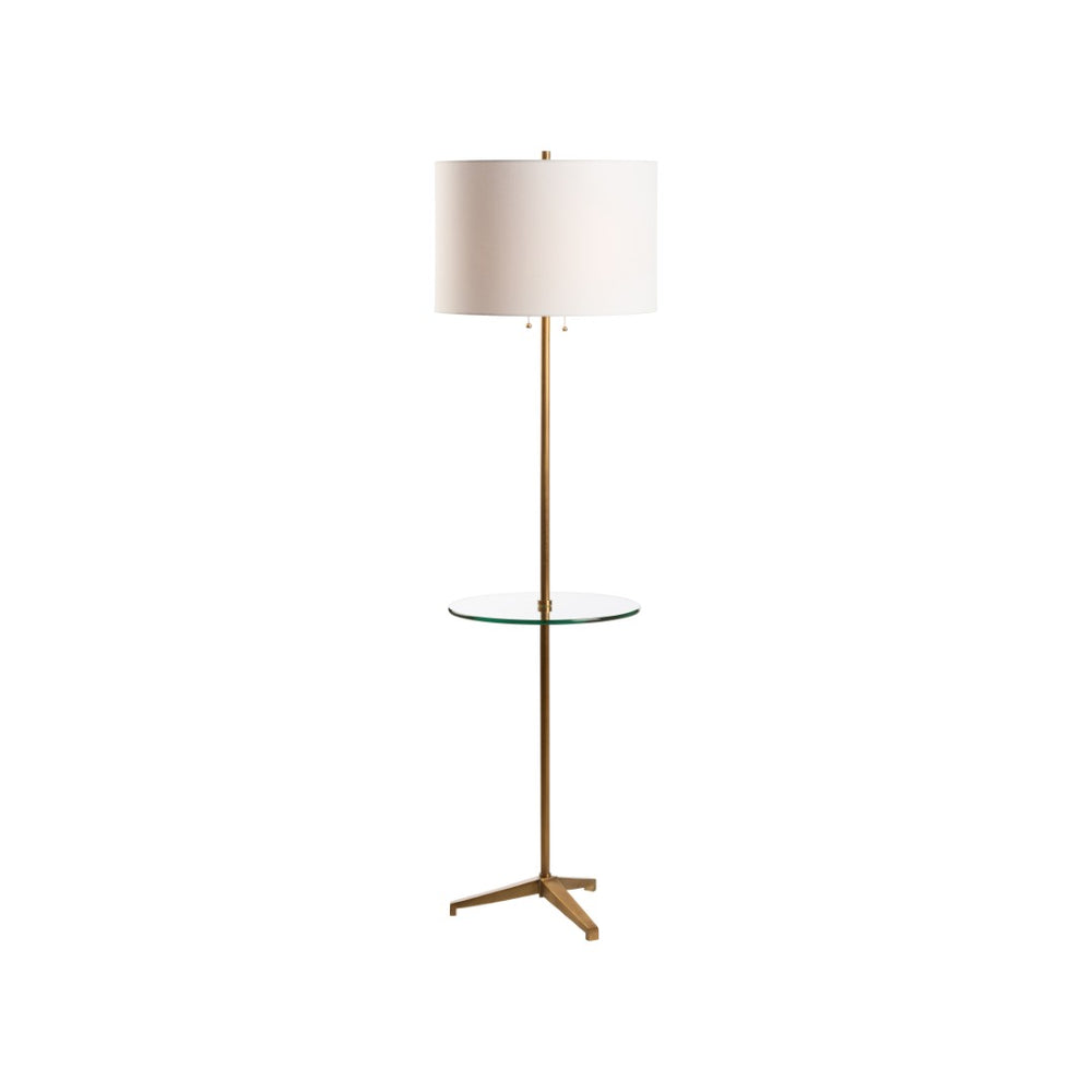 Chelsea House Blythwood Aged Brass Floor Lamp With Integrated 16" Clear Glass Table — Classic Designer Accent Light 70384