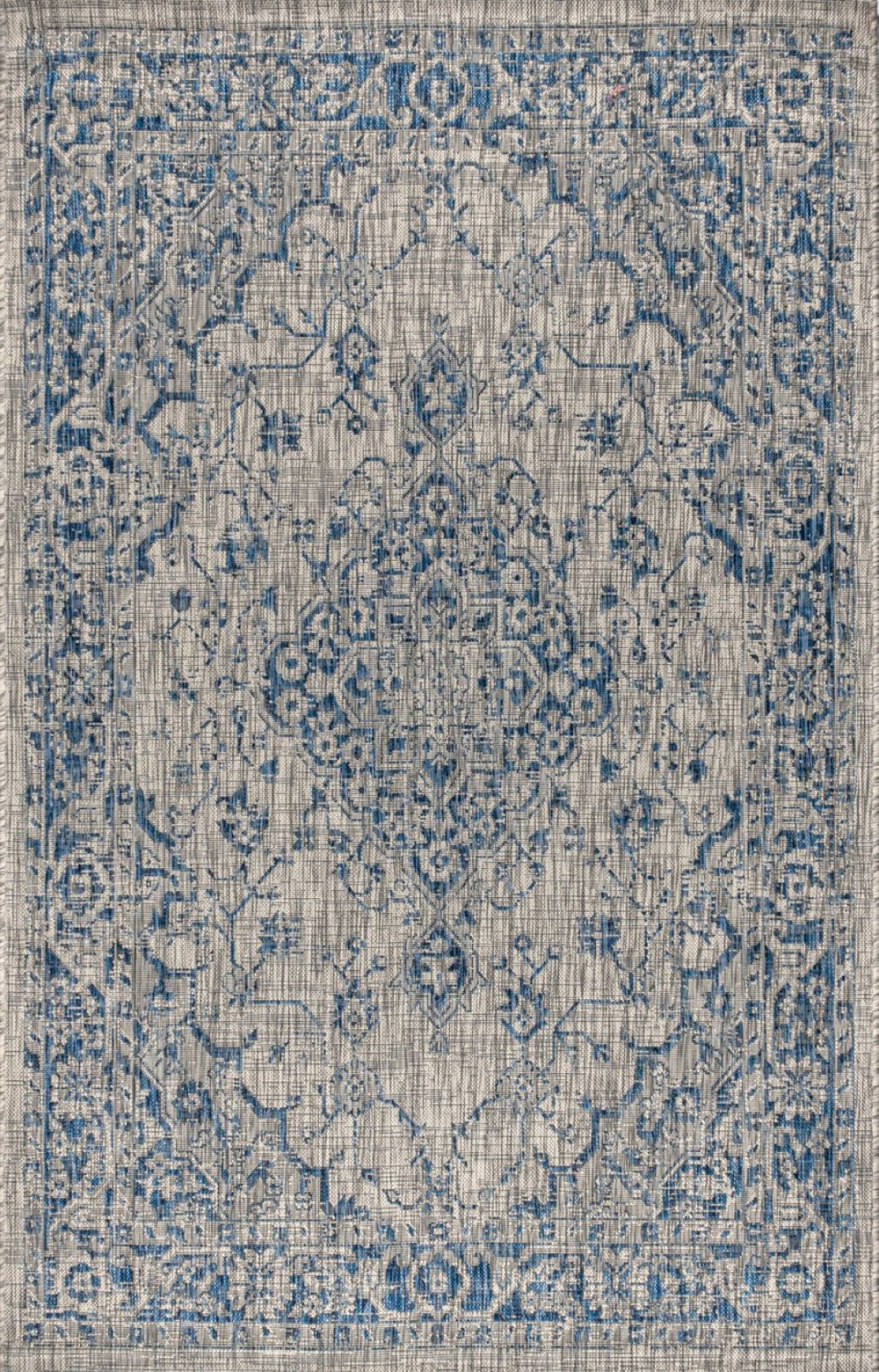HomeRoots 8' X 10' Gray and Navy Blue Medallion Area Rug - Stylish, Durable Indoor/Outdoor Accent for Any Space 703842