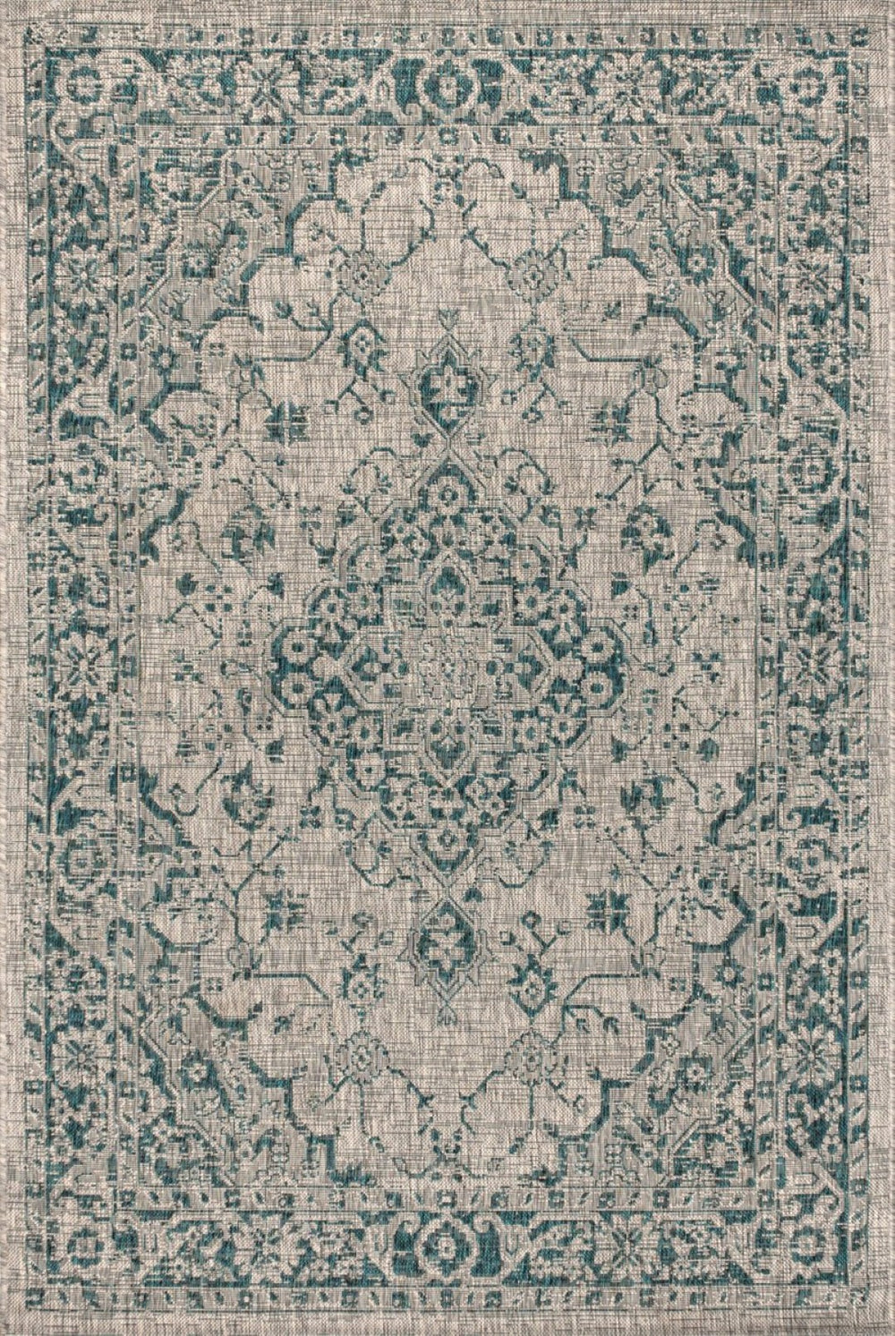 HomeRoots 5' Stylish Gray and Teal Blue Medallion Area Rug - Perfect for Indoor/Outdoor Spaces, Easy Care! 703846