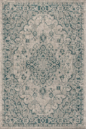 HomeRoots 5' Stylish Gray and Teal Blue Medallion Area Rug - Perfect for Indoor/Outdoor Spaces, Easy Care! 703846