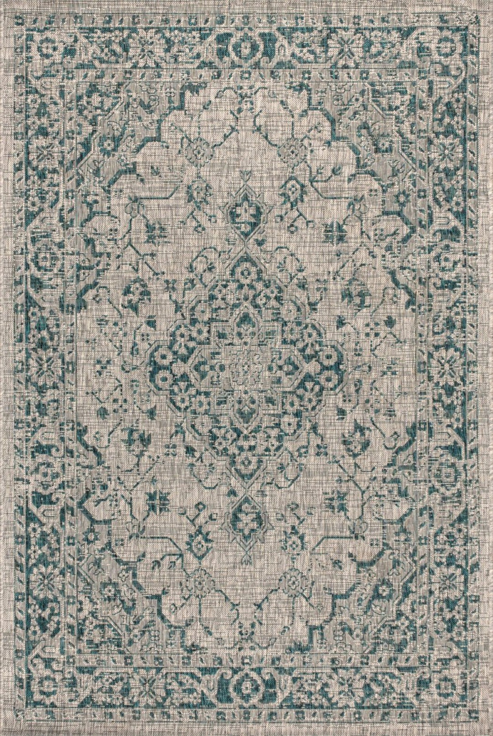 HomeRoots 5' Stylish Gray and Teal Blue Medallion Area Rug - Perfect for Indoor/Outdoor Spaces, Easy Care! 703846