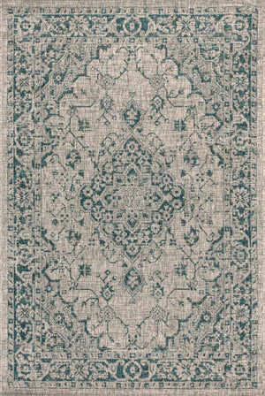 HomeRoots 8' X 10' Gray and Teal Blue Medallion Area Rug – Stylish, Durable, Indoor/Outdoor, Easy-Clean Design 703847