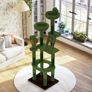 English Elm 72in Cactus Cat Tower Sisal Posts Plush Perches Capsule Pod Multi-level Climb Green W1578P447627