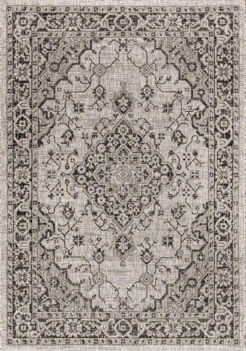 HomeRoots 5' Gray and Black Medallion Area Rug - Stylish Indoor/Outdoor Accent for Any Space, Durable & Easy Care 703851