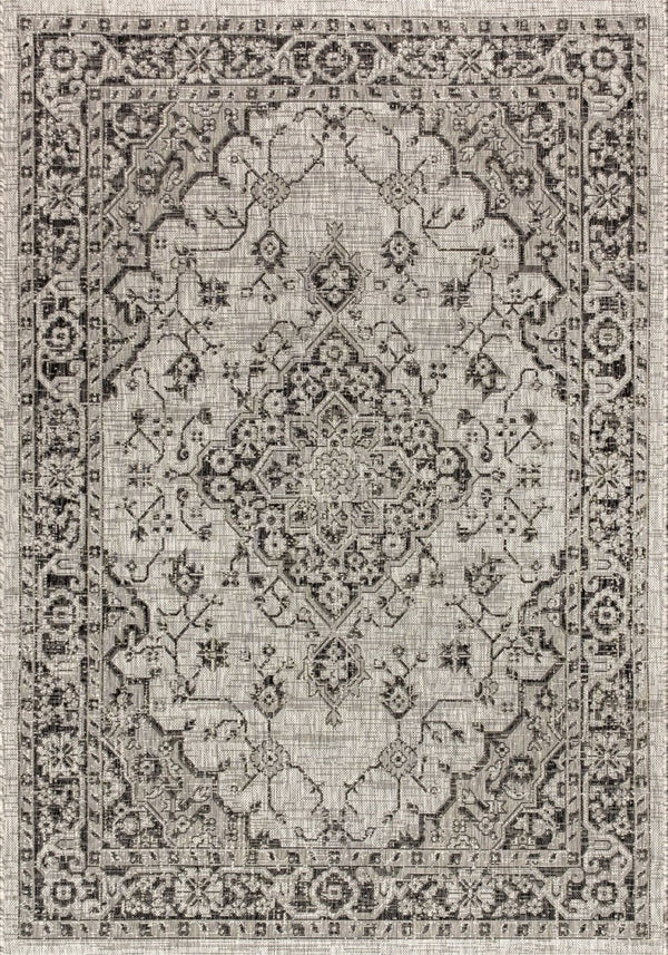 HomeRoots 8' Gray and Black Medallion Indoor Outdoor Area Rug - Durable, Stylish, Low-Maintenance for All Spaces 703852