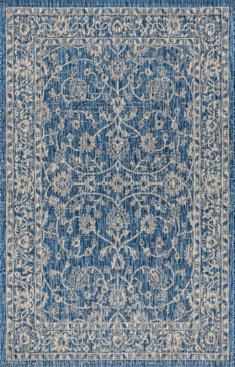 HomeRoots 5' Navy Blue and Gray Medallion Area Rug – Durable Indoor/Outdoor Design for Timeless Style & Comfort 703856