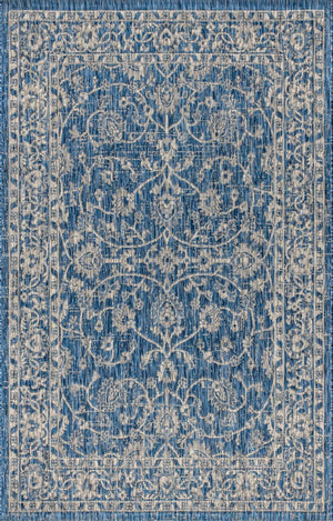 HomeRoots 5' Navy Blue and Gray Medallion Area Rug – Durable Indoor/Outdoor Design for Timeless Style & Comfort 703856