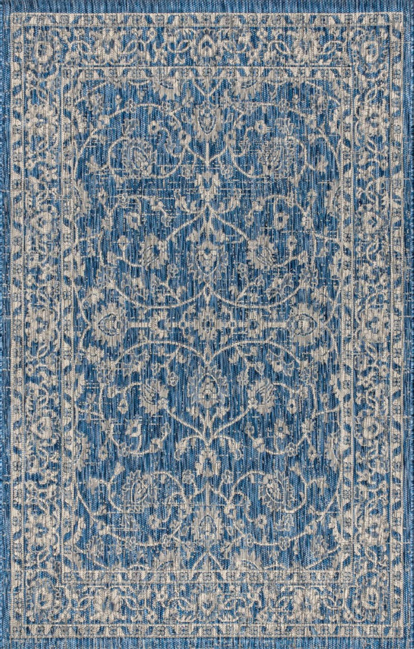 HomeRoots 5' Navy Blue and Gray Medallion Area Rug – Durable Indoor/Outdoor Design for Timeless Style & Comfort 703856