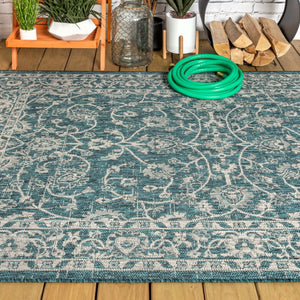 HomeRoots 5' X 8' Teal Blue and Gray Medallion Area Rug - Stylish Indoor/Outdoor Decor for Any Space 703861
