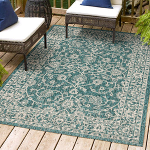 HomeRoots 5' X 8' Teal Blue and Gray Medallion Area Rug - Stylish Indoor/Outdoor Decor for Any Space 703861