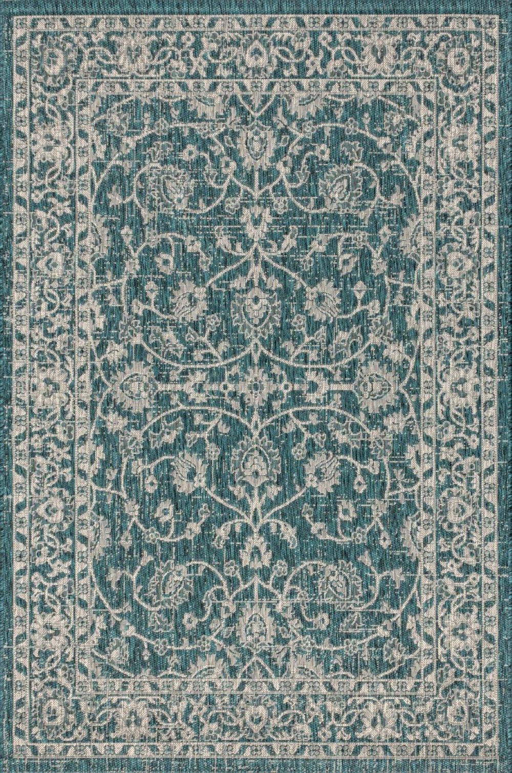 HomeRoots 8' X 10' Teal Blue and Gray Medallion Area Rug - Stylish, Durable, Indoor/Outdoor Comfort for Any Space! 703862