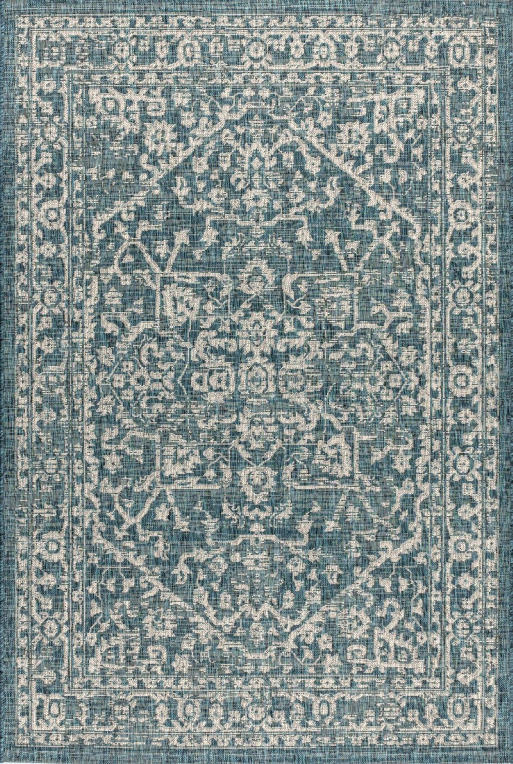 HomeRoots 8' X 10' Teal Blue and Gray Medallion Area Rug - Indoor/Outdoor Durable, Easy-Clean, Stylish Design 703872