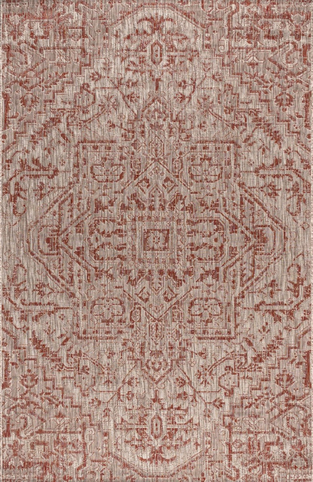 HomeRoots 5' x 8' Red and Taupe Medallion Area Rug – Stylish Indoor/Outdoor Design for Any Space, Durable & Easy Care 703876