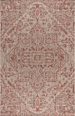 HomeRoots 5' x 8' Red and Taupe Medallion Area Rug – Stylish Indoor/Outdoor Design for Any Space, Durable & Easy Care 703876