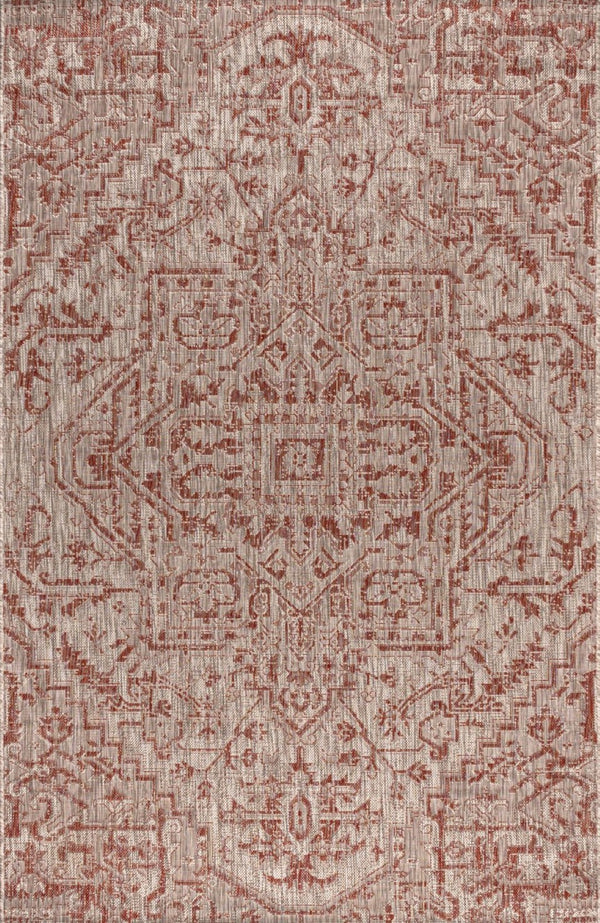 HomeRoots 5' x 8' Red and Taupe Medallion Area Rug – Stylish Indoor/Outdoor Design for Any Space, Durable & Easy Care 703876