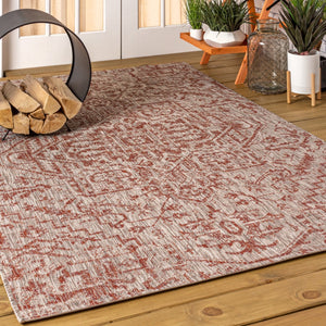 HomeRoots 8' X 10' Medallion Area Rug - Stylish Red & Taupe Design for Indoor/Outdoor Use, Durable & Easy Care 703877