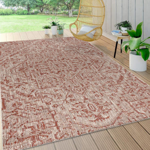 HomeRoots 8' X 10' Medallion Area Rug - Stylish Red & Taupe Design for Indoor/Outdoor Use, Durable & Easy Care 703877