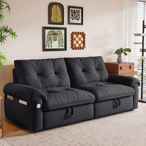 English Elm It 77-inch convertible velvet sofa bed, 2-in-1 loveseat to guest bed with steel frame, high-resilience foam comfort Grey W3820S00017