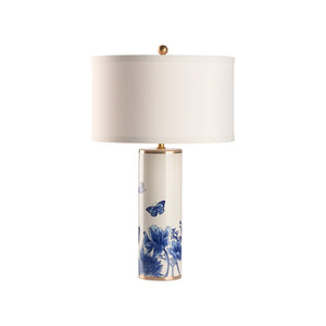 Chelsea House Butterfly Ceramic Table Lamp By Lisa Kahn – 28" Blue & White Floral Butterfly Design With Gold Accents 70388