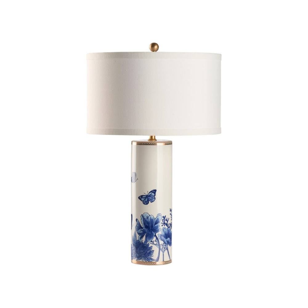 Chelsea House Butterfly Ceramic Table Lamp By Lisa Kahn – 28" Blue & White Floral Butterfly Design With Gold Accents 70388