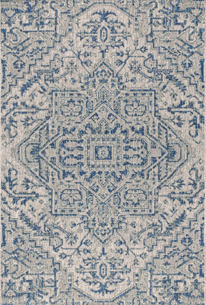 HomeRoots 8' Navy Blue and Gray Medallion Area Rug - Indoor/Outdoor Elegance, Durable, Low Maintenance Design 703882