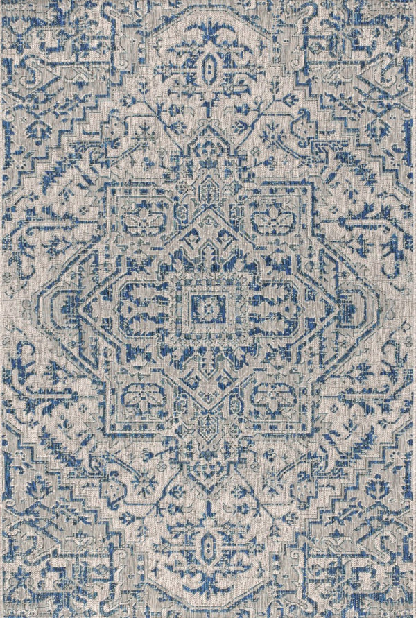 HomeRoots 8' Navy Blue and Gray Medallion Area Rug - Indoor/Outdoor Elegance, Durable, Low Maintenance Design 703882