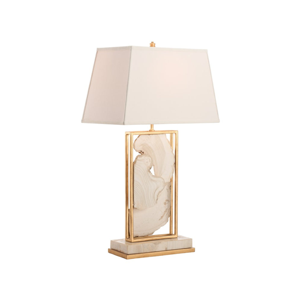 Chelsea House White Stone Sculptural Table Lamp With Gold Trim On Marble Base — Gallery-Worthy Ambient Accent 70389