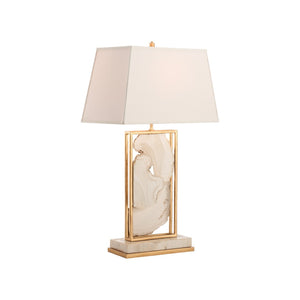 Chelsea House White Stone Sculptural Table Lamp With Gold Trim On Marble Base — Gallery-Worthy Ambient Accent 70389