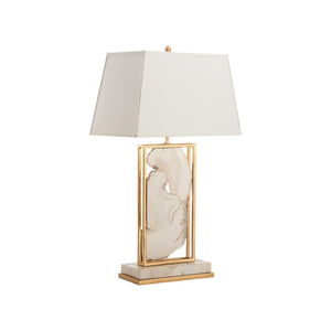 Chelsea House White Stone Sculptural Table Lamp With Gold Trim On Marble Base — Gallery-Worthy Ambient Accent 70389