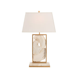 Chelsea House White Stone Sculptural Table Lamp With Gold Trim On Marble Base — Gallery-Worthy Ambient Accent 70389