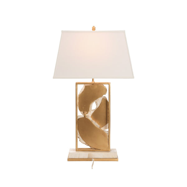 Chelsea House White Stone Sculptural Table Lamp With Gold Trim On Marble Base — Gallery-Worthy Ambient Accent 70389