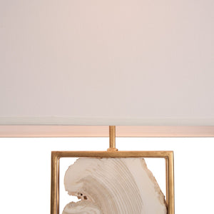 Chelsea House White Stone Sculptural Table Lamp With Gold Trim On Marble Base — Gallery-Worthy Ambient Accent 70389